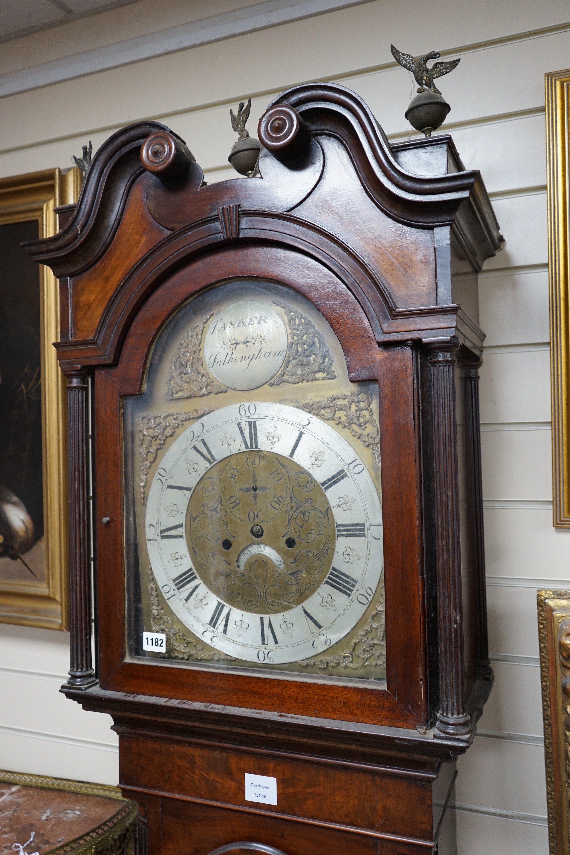 Tasker of Folkingham. An oak and mahogany eight day longcase clock, height 231cm